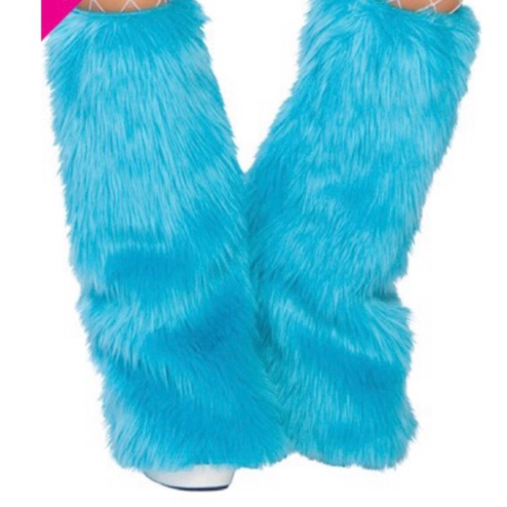 Blue furry leg warmers